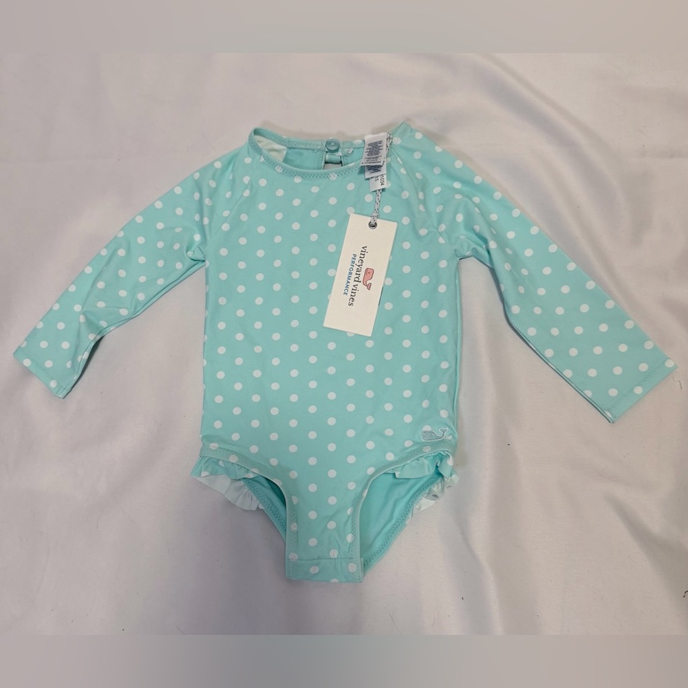 Vineyard Vines Baby Girl Swimsuit 6–12M Aqua Polka Dot NWT Summer Beach